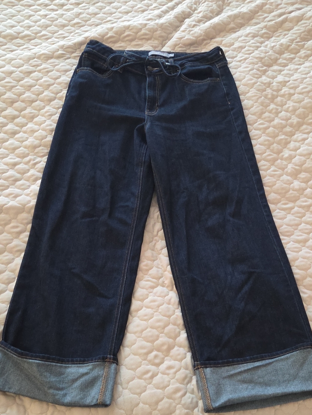 Just USA Dark Blue Wide-Leg Jeans with Cuffed Hem